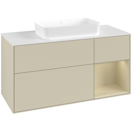 Villeroy & Boch Finion Тумба под раковину, с подсветкой, 3 выдвижных ящика, 1200 x 603 x 501 mm, Silk Grey Matt Lacquer / Silk Grey Matt Lacquer / Glass White Matt G711HJHJ