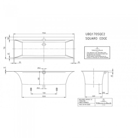 Ванна Villeroy & Boch Squaro Edge 12 170 x 75 см квариловая UBQ170SQE2DV-01