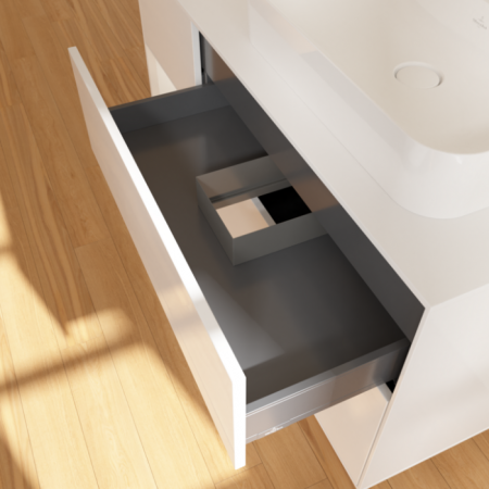 Villeroy & Boch Finion Тумба под раковину, с подсветкой, 3 выдвижных ящика, 1200 x 603 x 501 mm, Glossy White Lacquer / Glossy White Lacquer / Glass White Matt G391GFGF