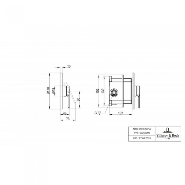 Смеситель для душа встраиваемый на 1 выход Villeroy & Boch Architectura однорычажный TVS10335200061