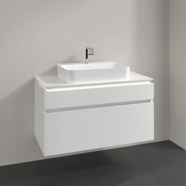 Villeroy & Boch Legato Тумба под раковину, с подсветкой, 2 выдвижных ящика, 1000 x 550 x 500 mm, Glossy White / Glossy White B756L0DH