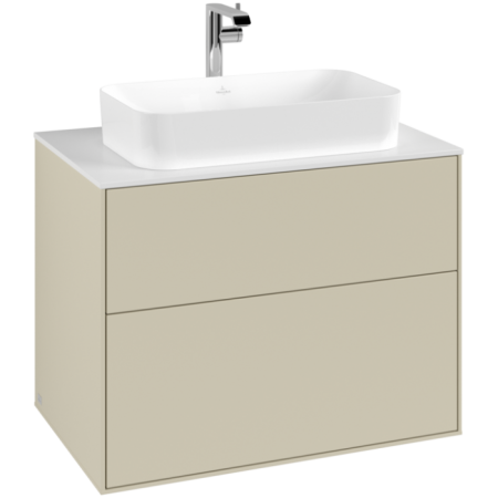 Villeroy & Boch Finion Тумба под раковину, 2 выдвижных ящика, 800 x 603 x 501 mm, Silk Grey Matt Lacquer / Glass White Matt F22100HJ