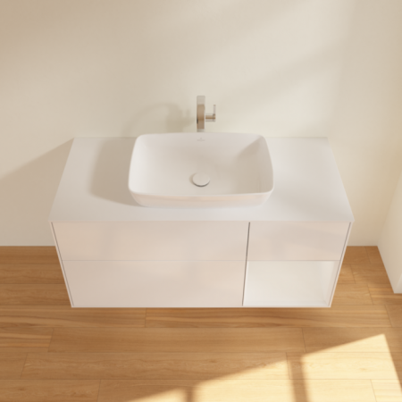Villeroy & Boch Finion Тумба под раковину, с подсветкой, 3 выдвижных ящика, 1200 x 603 x 501 mm, Glossy White Lacquer / Glossy White Lacquer / Glass White Matt G831GFGF