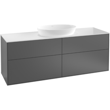 Villeroy & Boch Finion Тумба под раковину, с подсветкой, 4 выдвижных ящика, 1600 x 603 x 501 mm, Silk Grey Matt Lacquer / Glass White Matt GA9100HJ