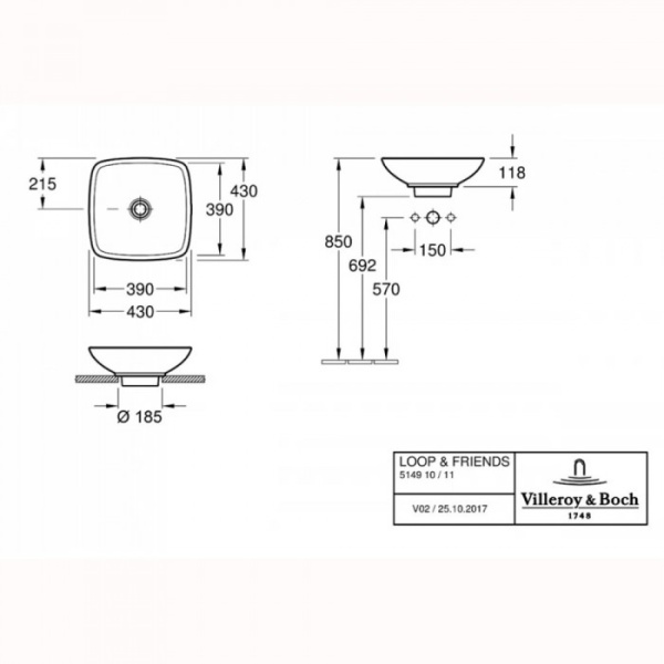 Раковина Villeroy & Boch Loop & Friends 514910R2 43 белый, Star White 514910R2