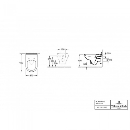 Унитаз подвесной (без сиденья) Villeroy & Boch Hommage CeramicPlus 6661B0R1