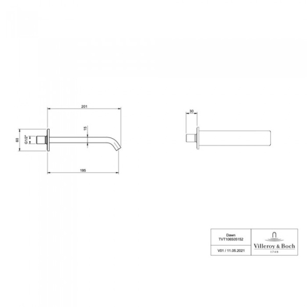 Излив Villeroy & Boch Dawn TVT10650515274 для раковины, хром сатинированный TVT10650515274