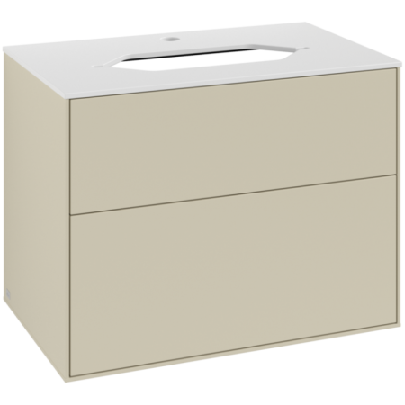 Villeroy & Boch Finion Тумба под раковину, 2 выдвижных ящика, 800 x 603 x 501 mm, Silk Grey Matt Lacquer / Glass White Matt F22100HJ