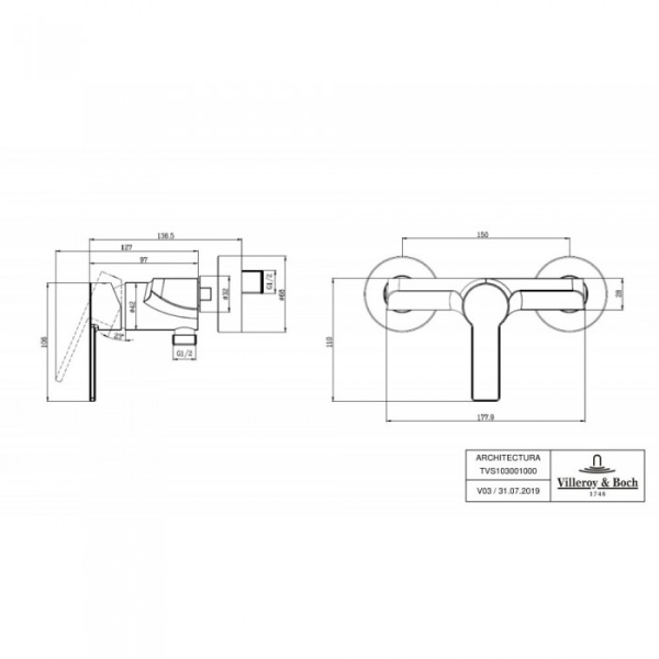 Смеситель для душа Villeroy & Boch Architectura однорычажный TVS10300100061