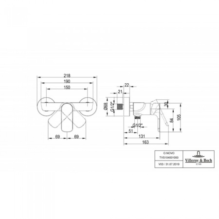 Смеситель для душа Villeroy & Boch O.novo однорычажный TVS10400100061