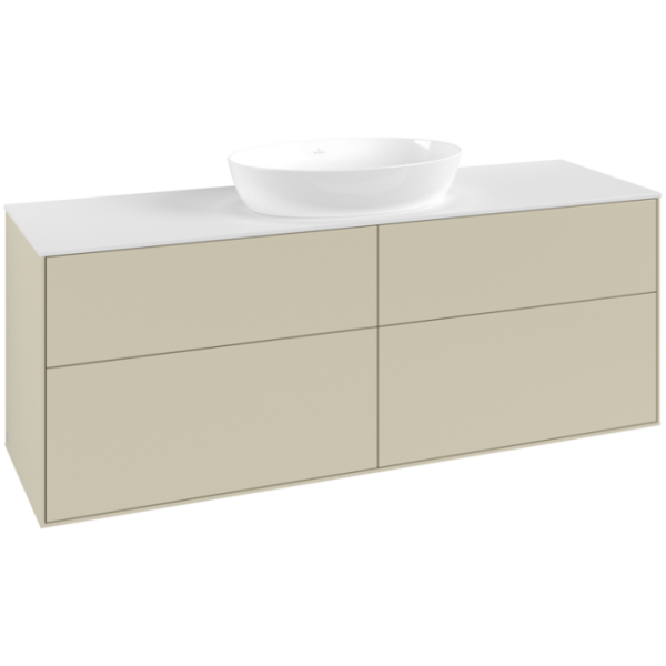 Villeroy & Boch Finion Тумба под раковину, с подсветкой, 4 выдвижных ящика, 1600 x 603 x 501 mm, Silk Grey Matt Lacquer / Glass White Matt GA9100HJ