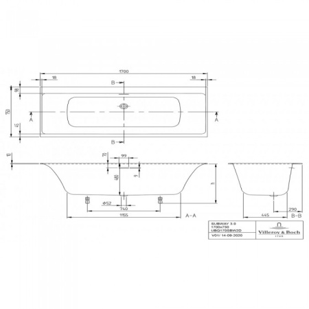 Ванна Villeroy & Boch Subway 3.0 170 x 75 см квариловая UBQ170SBW2DV-01
