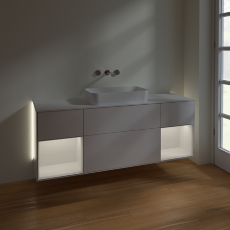 Villeroy & Boch Finion Тумба под раковину, с подсветкой, 4 выдвижных ящика, 1600 x 603 x 501 mm, Glossy White Lacquer / Glossy White Lacquer / Glass White Matt G741GFGF