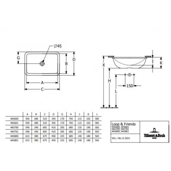 Раковина Villeroy & Boch Loop & Friends 4A650001 60х40 с переливом, Альпийский белый 4A650001
