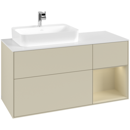 Villeroy & Boch Finion Тумба под раковину, с подсветкой, 3 выдвижных ящика, 1200 x 603 x 501 mm, Silk Grey Matt Lacquer / Silk Grey Matt Lacquer / Glass White Matt F401HJHJ