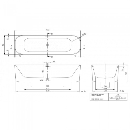Ванна Villeroy & Boch Finion 170 x 70 см квариловая UBQ177FIN7N100V101