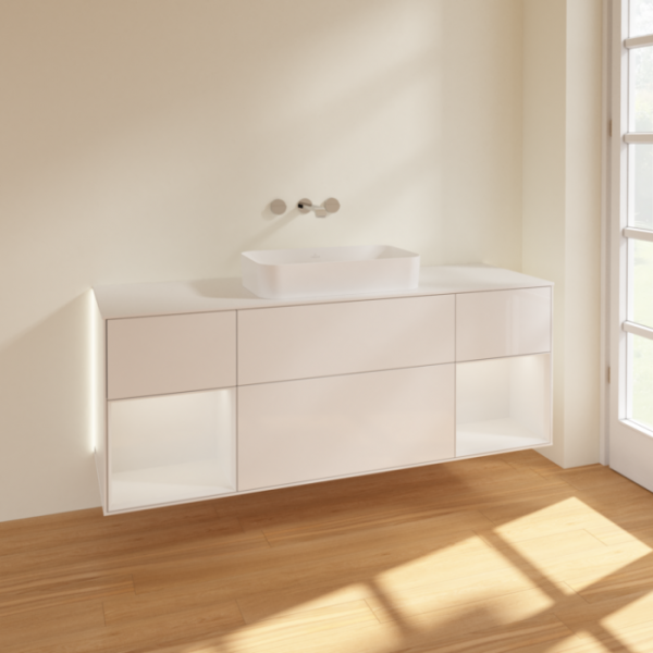 Villeroy & Boch Finion Тумба под раковину, с подсветкой, 4 выдвижных ящика, 1600 x 603 x 501 mm, Glossy White Lacquer / Glossy White Lacquer / Glass White Matt G741GFGF