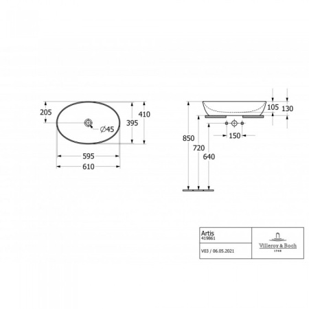 Раковина накладная Villeroy & Boch Artis 41 x 61 см 41986101
