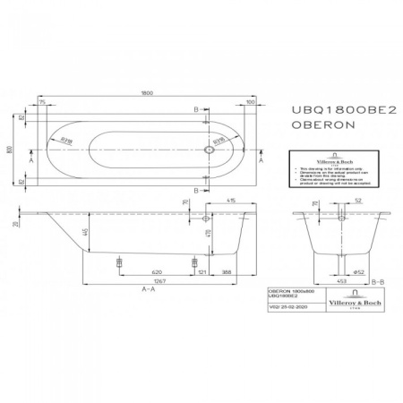 Ванна Villeroy & Boch Oberon 180 x 80 см квариловая UBQ180OBE2V-01