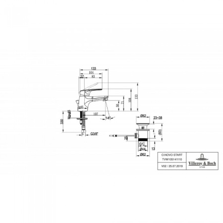Смеситель для раковины Villeroy & Boch O.novo Start с донным клапаном TVW10514111061