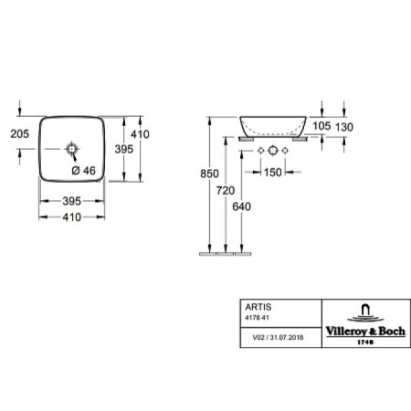 Раковина Villeroy & Boch Artis 417841BCT5 41х41 см, Mustard ярко-желтый