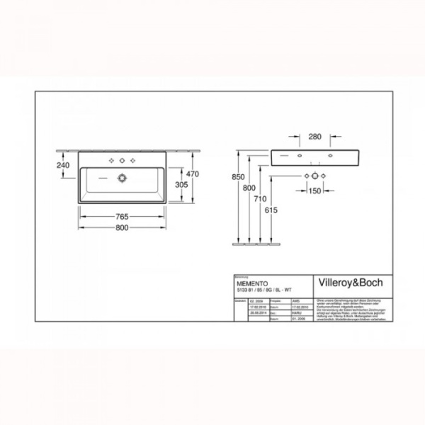 Раковина Villeroy & Boch Memento 51338GS0 80 см Glossy Black 51338GS0