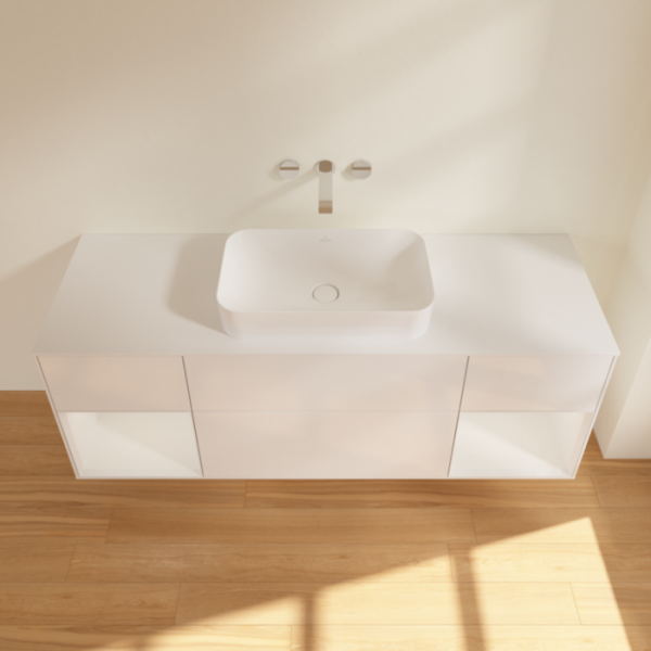 Villeroy & Boch Finion Тумба под раковину, с подсветкой, 4 выдвижных ящика, 1600 x 603 x 501 mm, Glossy White Lacquer / Glossy White Lacquer / Glass White Matt G741GFGF