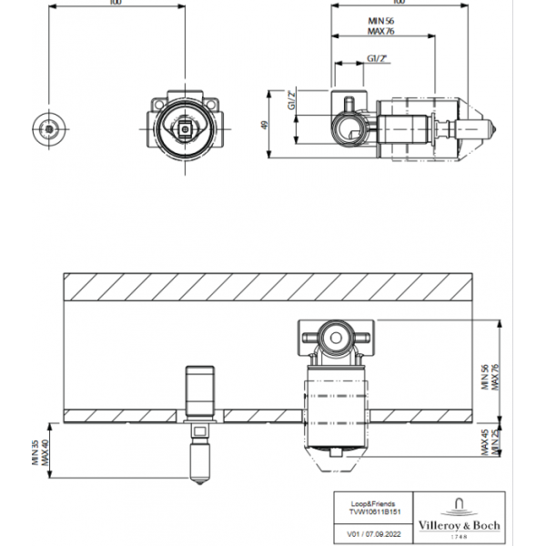 Cкрытая монтажная часть Villeroy & Boch Loop & Friends TVW10611B15076 смесителя, золото TVW10611B15076