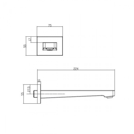 Излив Villeroy & Boch Architectura Square TVT12500200064 для ванны, никель TVT12500200064