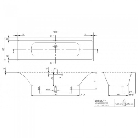 Ванна Villeroy & Boch Subway 3.0 180 x 80 см квариловая UBQ180SBW2DV-01