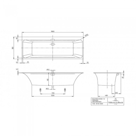 Ванна Villeroy & Boch Squaro Edge 12 180 x 80 см квариловая UBQ180SQE2DV-01